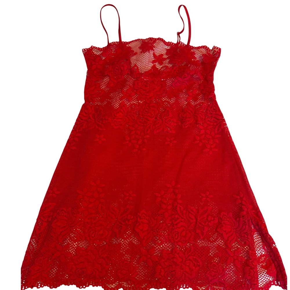 Victoria's Secret Slip Dress Women XS Red Excellent Floral Lace Chemise